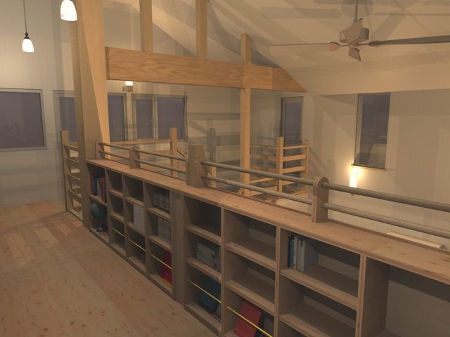 2階ホールの造作棚のCG